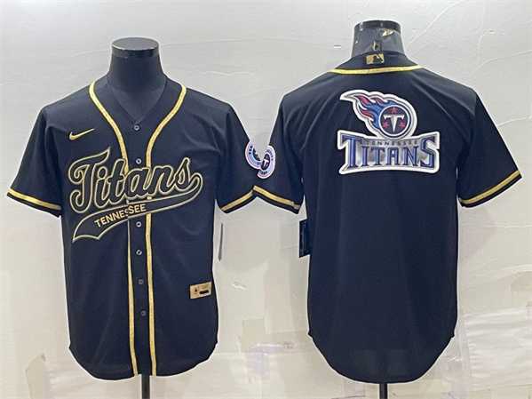 Mens Tennessee Titans Black Gold Team Big Logo With Patch Cool Base Stitched Baseball Jersey->tennessee titans->NFL Jersey